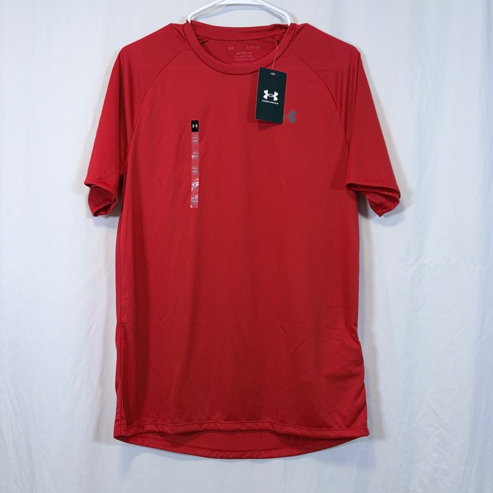 Under Armour Shirt Tech Tee Red Short Sleeve Athletic HeatGear Mens Size Small